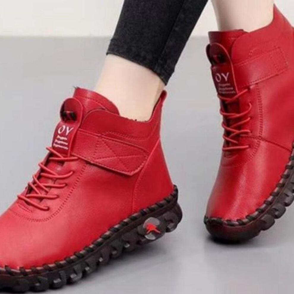 (red, 40) Winter Women Boots PU Thick Short Plush Solid Boots Furry Lace up Ladies Shoes Waterproof Snow platform Boot Botas Mujer
