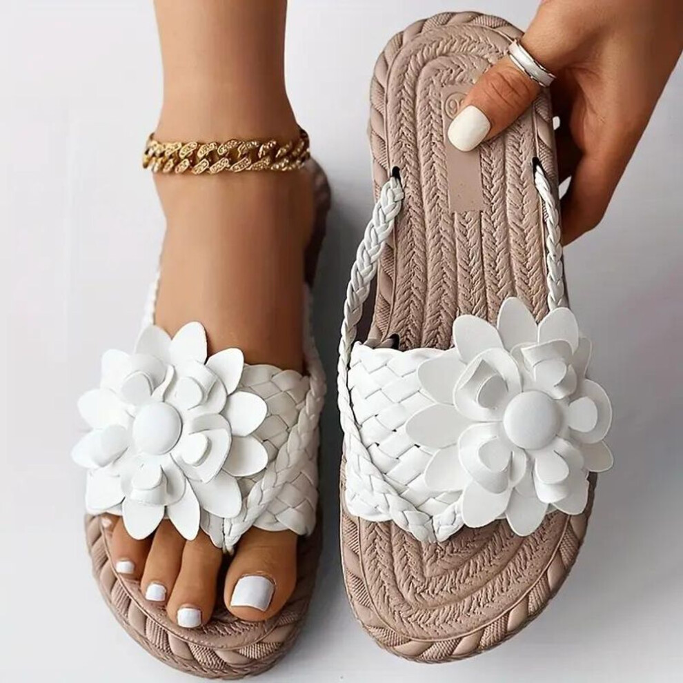 (white, 36) Colorful Laser Flower Flip Flops Sandals