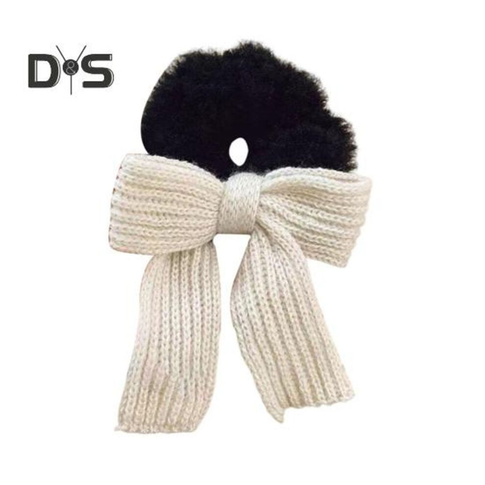 (beige) Bow Hair Rope Knit Bow Plush Hair Tie Elastic Hair Band Scrunchies Girls Ponytail Holder Hair Rope for Thick Thin Hair Accessories