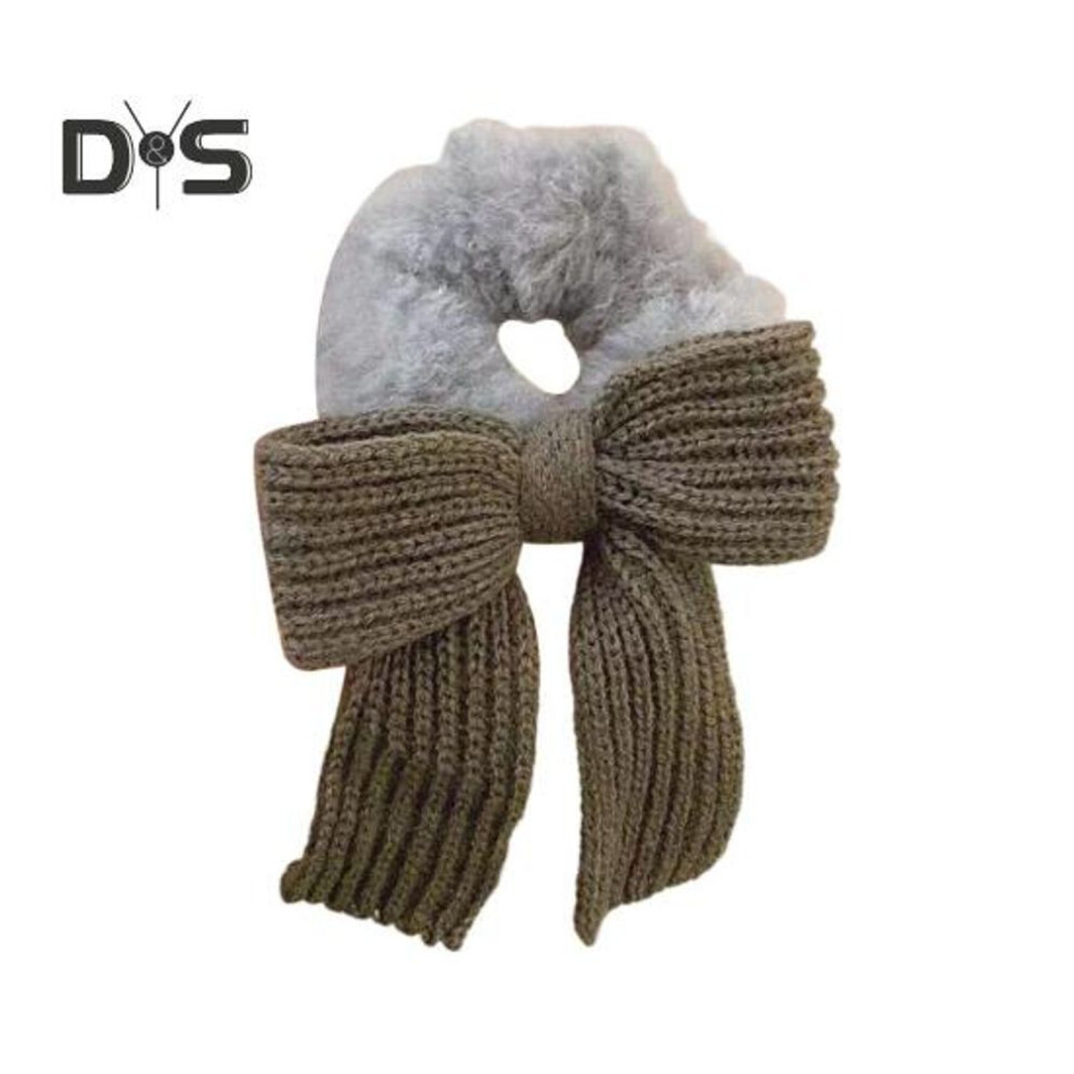(grey) Bow Hair Rope Knit Bow Plush Hair Tie Elastic Hair Band Scrunchies Girls Ponytail Holder Hair Rope for Thick Thin Hair Accessories