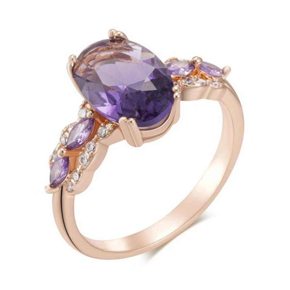 (purple, 8) Four Claw Oval Purple Zircon Rings for Women Luxury Golden Rings Vintage Jewelry