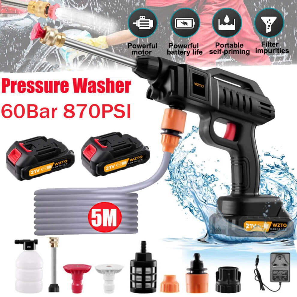2 Battery Cordless Portable Car High Pressure Washer Jet Water Wash Cleaner Guns