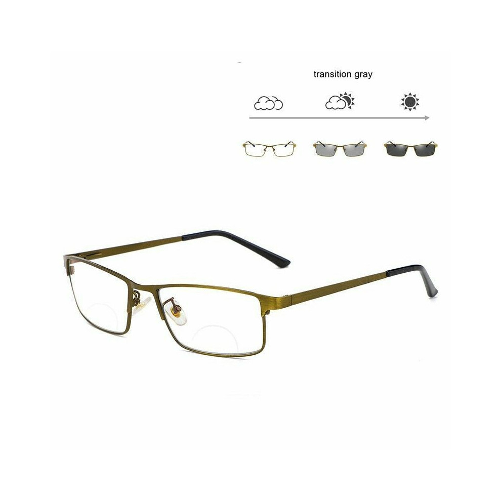 Gold (+3.0) Mens Bifocal Reading Glasses Transition Photochromic Retro +1.0 1.5 2.0 2.5 3.0 3.5 4.0