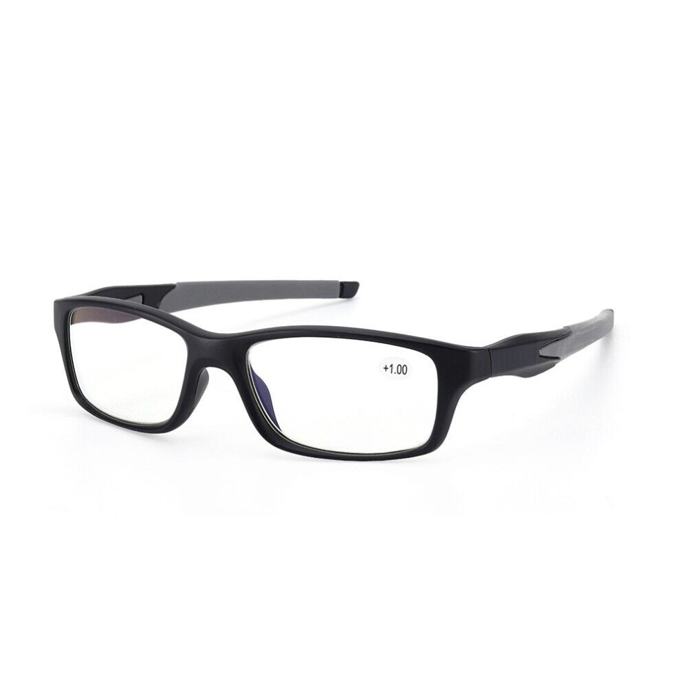(+3.5, Black) Mens Sport Reading Glasses Blue Light Blocking Readers Rubber Anti-Slip +1.0  ~ +3.5