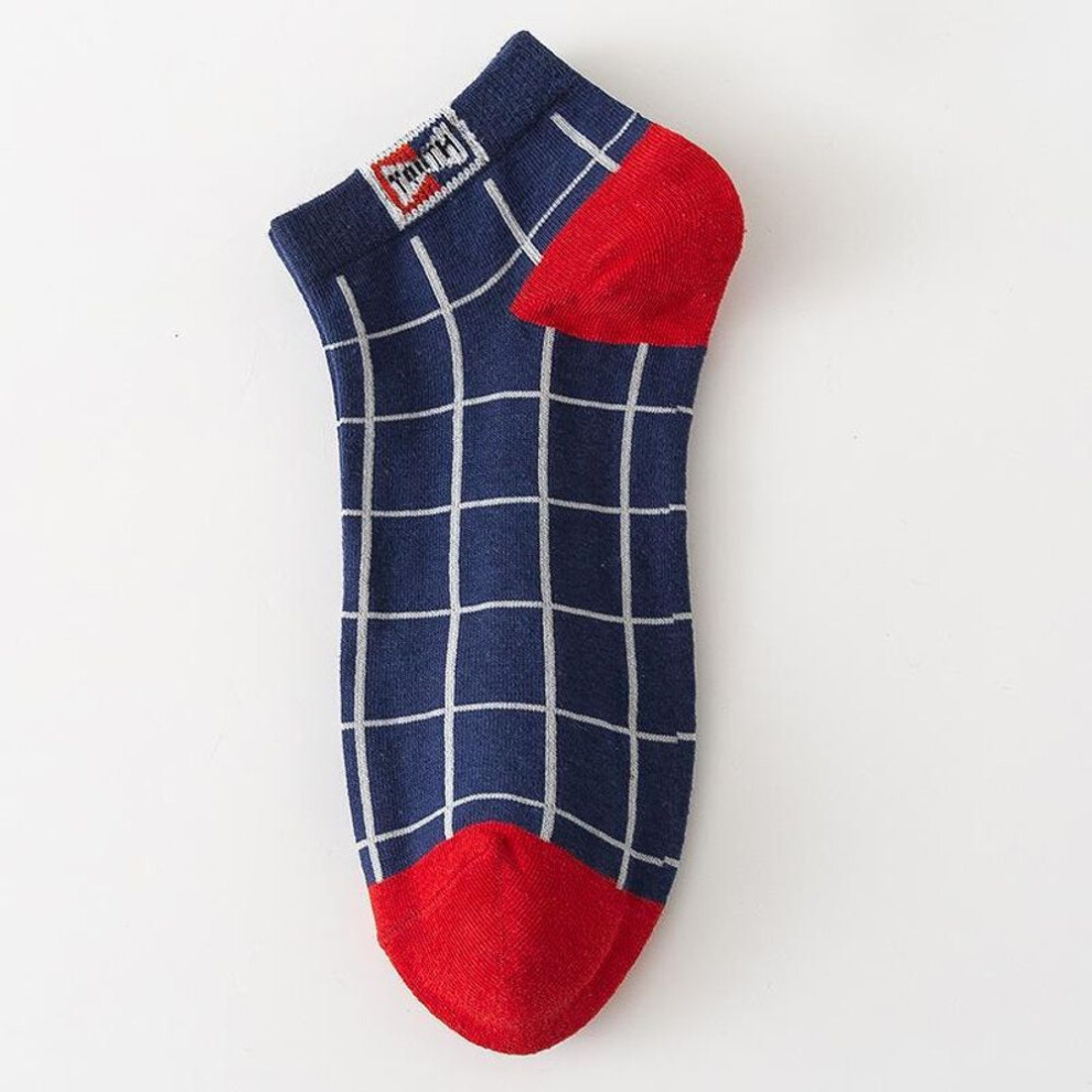 (navy,red, One Size) Men's Trendy Checkered Cotton Boat Socks - College Style, Short Tube, Low-Top for All Seasons