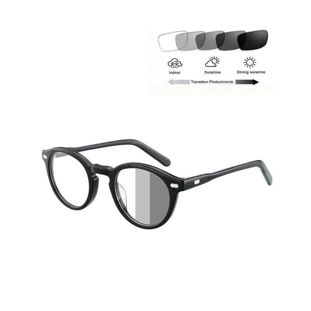 (Black, 0.0) Women Men Round Reading Glasses Photochromic Vintage Readers Sunglasses +1.0~6.0