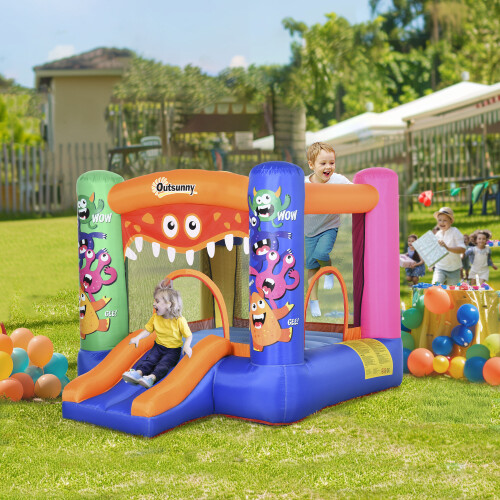 Outsunny Bouncy Castle with Slide Basket Trampoline Monster Design 2.5x1.8x1.75m