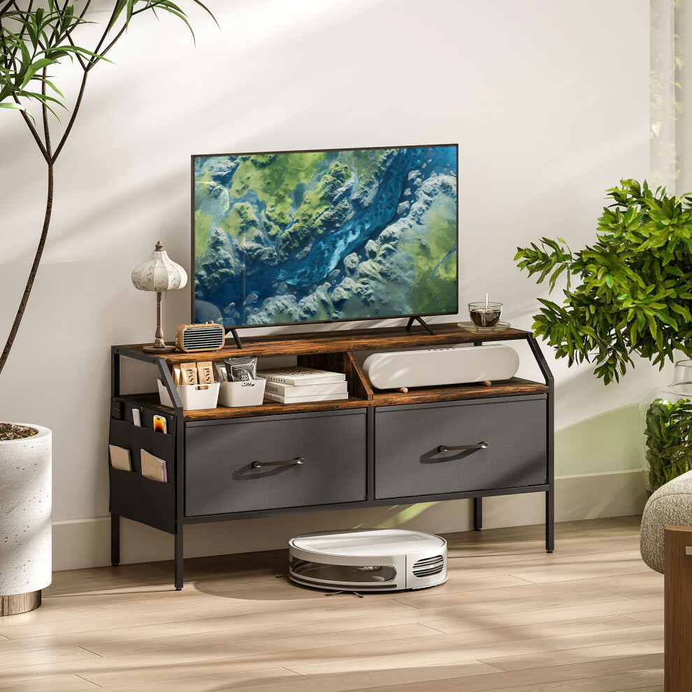 HOMCOM TV Stand Cabinet with 2 Foldable Drawers, Rustic Brown