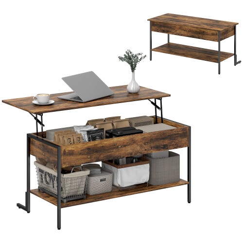 Homcom HOMCOM Industrial Lift Top Coffee Table with Storage Shelf Rustic Brown 1