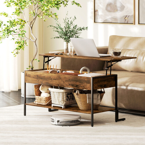 Homcom HOMCOM Industrial Lift Top Coffee Table with Storage Shelf Rustic Brown