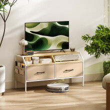 HOMCOM TV Stand Cabinet with 2 Foldable Drawers, Natural Wood Finish
