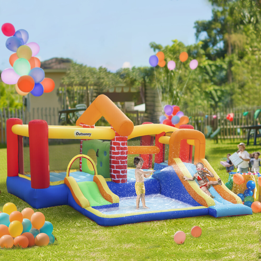 Outsunny Kids Bouncy Castle With Double Slides Pool Trampoline With Blower
