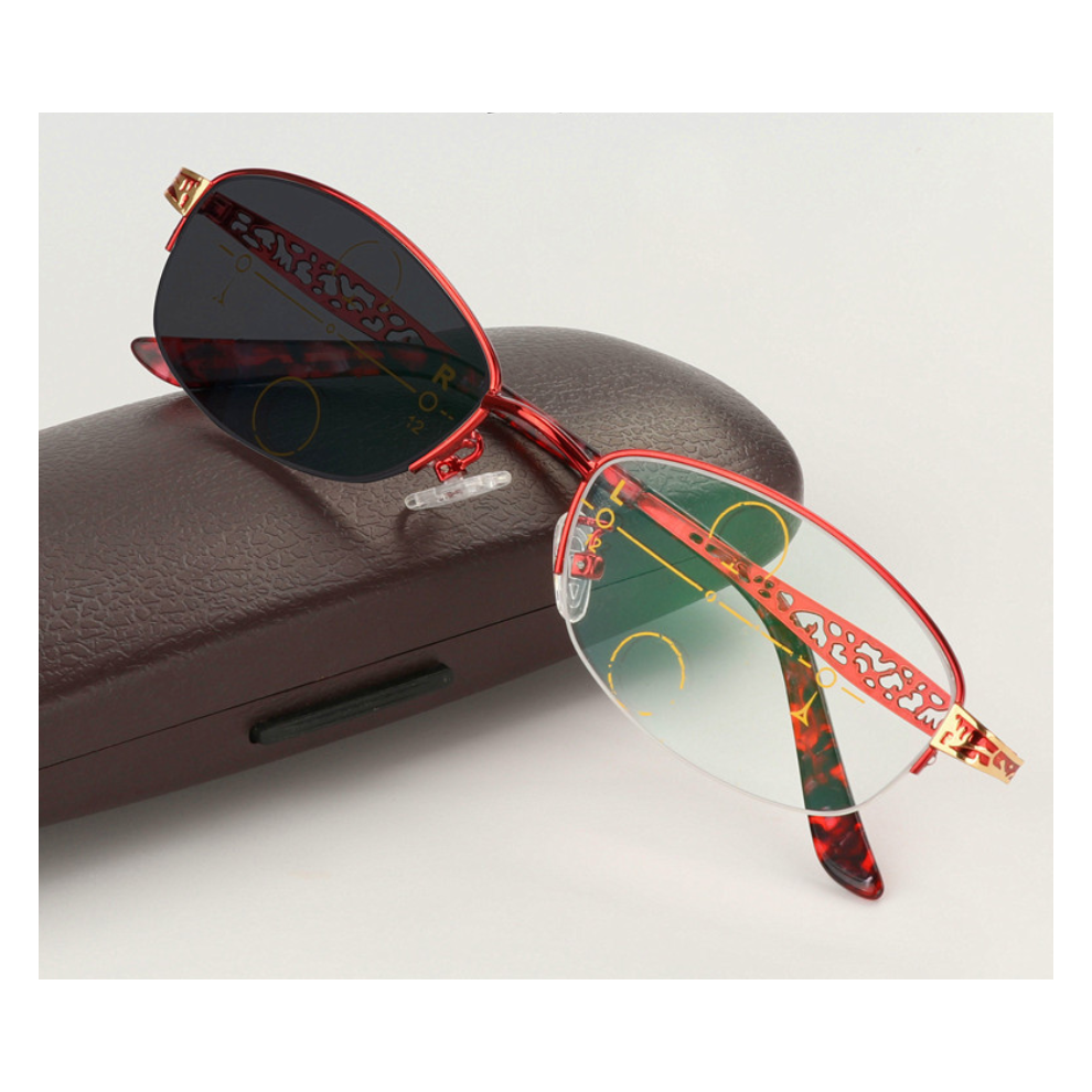(Red, +2.25) Women Half Rimless Transition Photochromic Reading Glasses Readers Sunglasses +1.0 ~ 3.0
