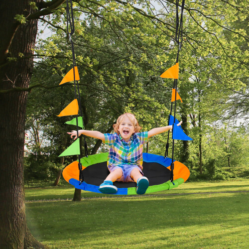Outsunny Saucer Tree Swing Metal Tube Adjustable Rope Garden Blue Green Orange