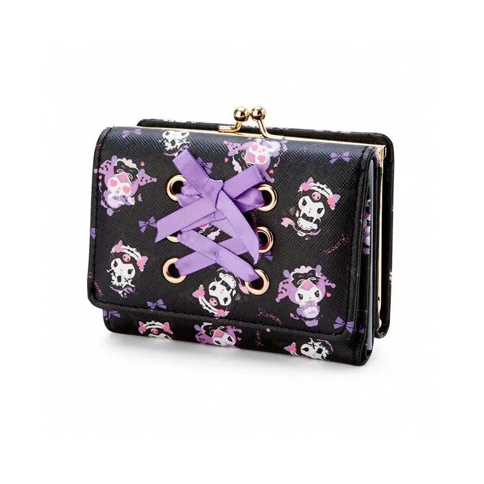 (purple-1) Sanrio Hello Kitty Bag Kawaii Cinnamoroll My Melody Kuromi Casual Fashion PU Leather Wallet Cute Folding Light Card Bag New 2024