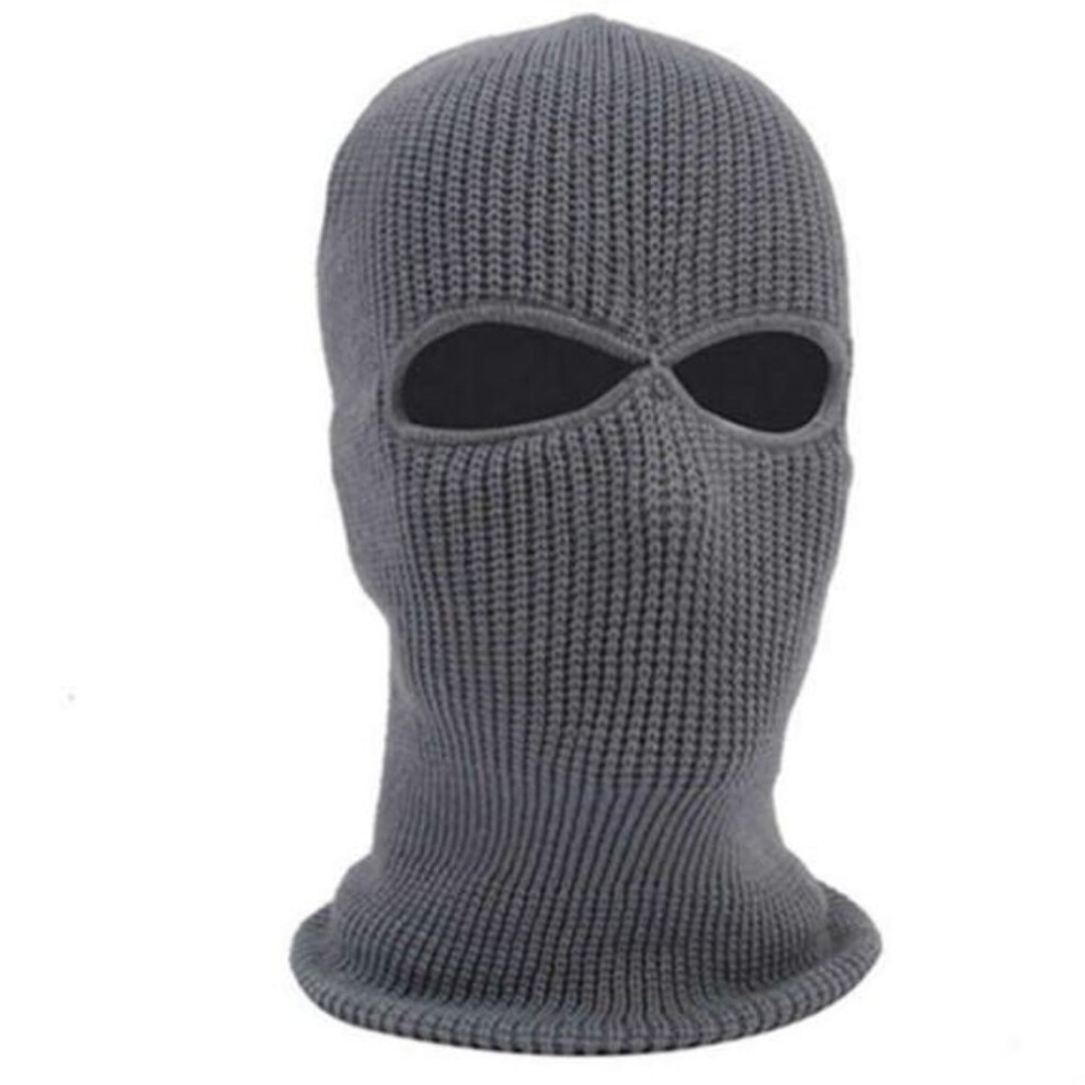 (One size, grey) Fashion Clothes Ladies Warm 2 Hole Full Face Mask Knitted Hat Winter Ski Hat Cycling Mask Windproof Warm Hood