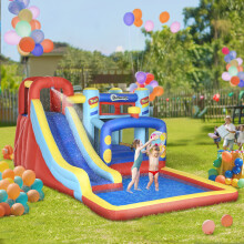 Outsunny 4-in-1 Kids Bouncy Castle w/ Slide, Trampoline, Climbing Wall