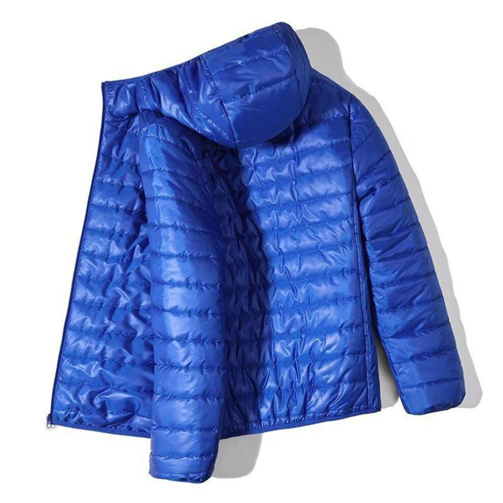 (blue, 4XL) Men's Lightweight Down Jacket with Stand Collar & Hood - Short Style for All Ages