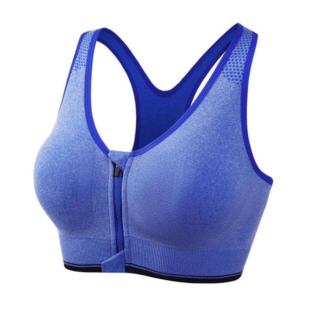 (blue, XL (135-155 lbs)) "Women's Plus Size Shockproof Wire-Free Sports Bra – Front Zipper, Breathable for Running & Yoga