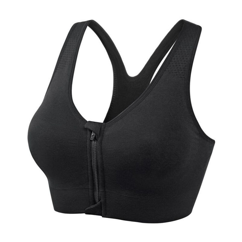 (black, XL (135-155 lbs)) "Women's Plus Size Shockproof Wire-Free Sports Bra – Front Zipper, Breathable for Running & Yoga