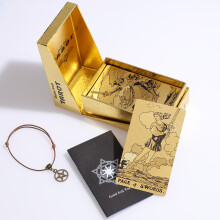 Coffret cadeau de cartes de tarot Golden Flip, carte de tarot de luxe en feuille d'or, estampage en PVC, imperméable