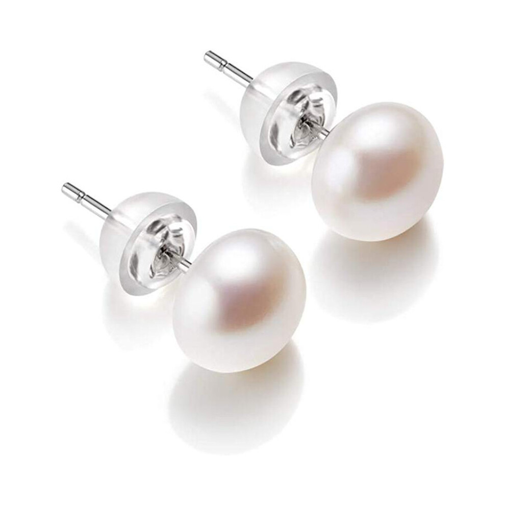 (perle blanche argent 9-10 mm) Boucles d'oreilles en perles d'eau douce naturelles Véritable boucle d'oreille