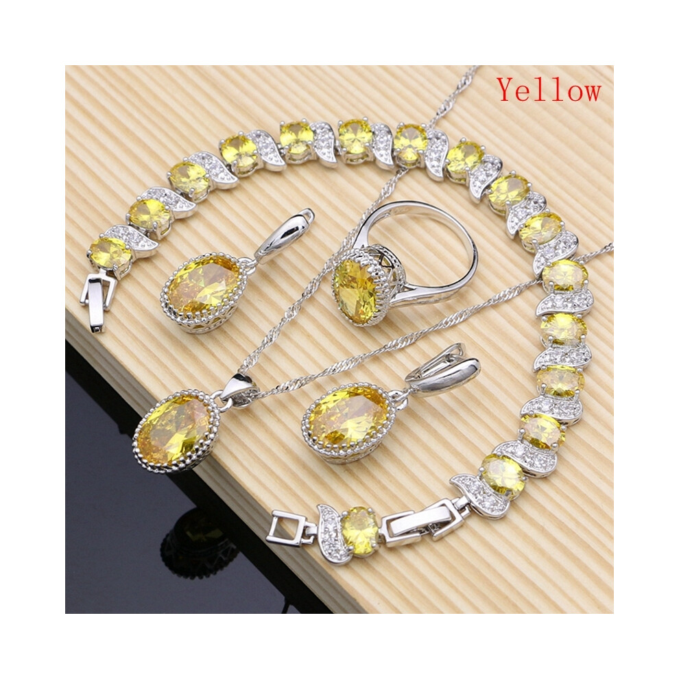 (jaune 5.5) Bijoux en argent 925 naturel avec pierre de naissance rouge, ensembles de bijoux pour femmes, boucles