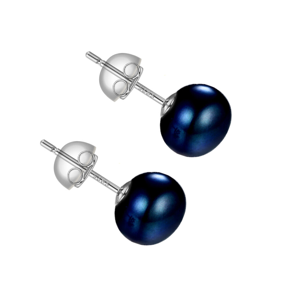 Boucles d'oreilles en perles d'eau douce naturelles (perle noire argent 6-7 mm) Boucles d'oreilles en argent sterling