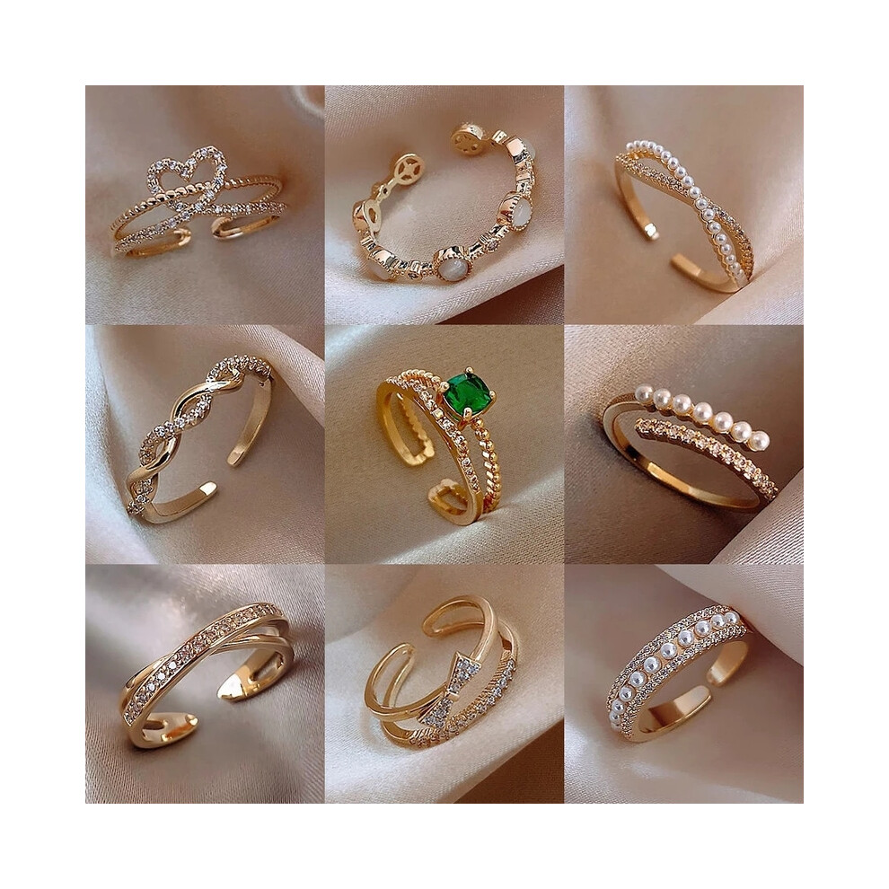 Bagues en cuivre pour femmes, style vintage, ajustables, style 12, couleur or, perle et zircone, style ouvert,