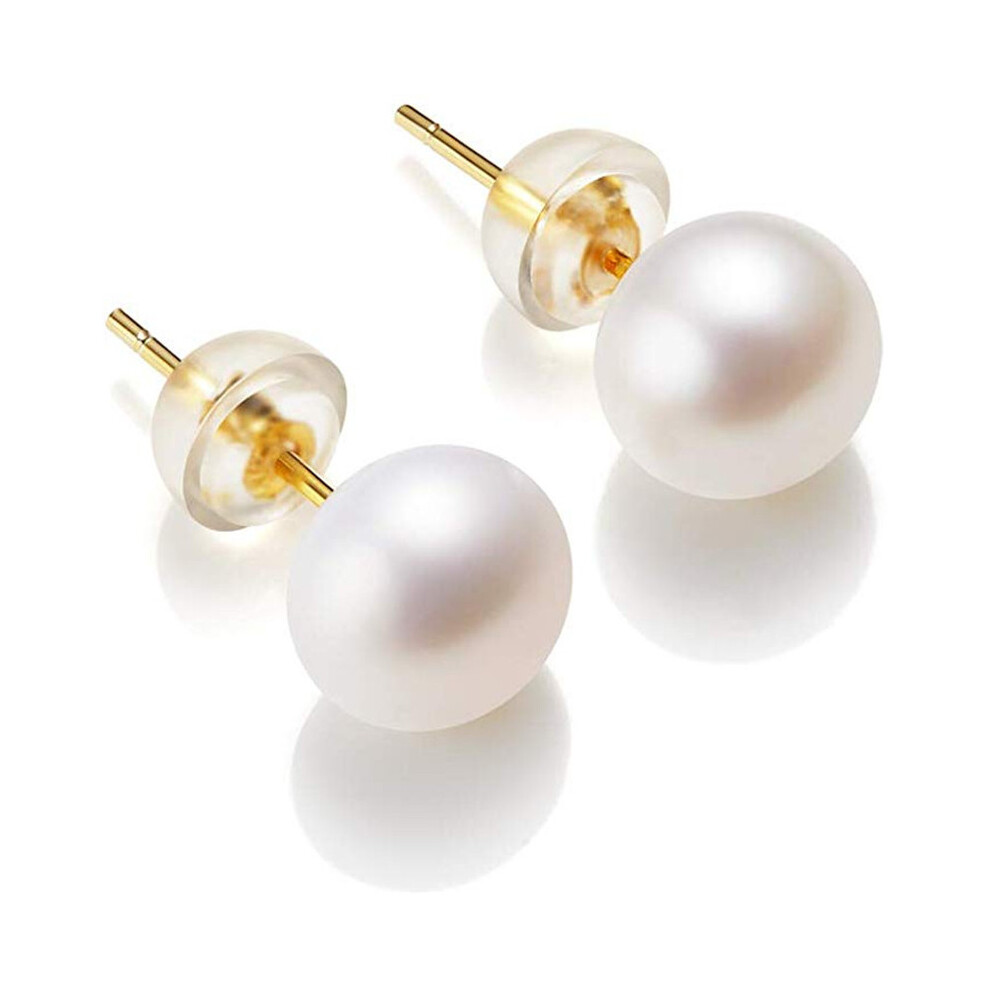 (perle blanche or 7-8mm) Boucles d'oreilles en perles d'eau douce naturelles Véritable boucle d'oreille en argent