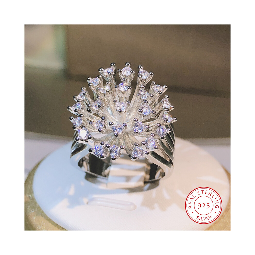 Bague pissenlit en argent sterling 925 avec zircon scintillant pour femme (7White)