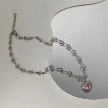 -3 Accessoires Mode Collier Pendentif Goutte d'Eau Coeur PĂŞche Cristal Rose Egirl Sweet Cool Clavicule