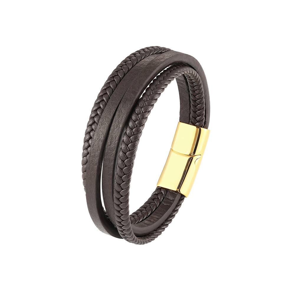 (BXXGM1014-coffeeGBblack) Mode Design simple Corde en cuir multicouche tissée à la main en acier inoxydable 316l