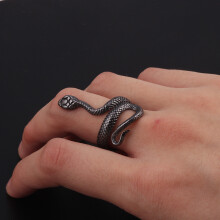 Bague ouverte gothique en strass (03 noir clair) - Réglable - Motif serpent - Pour homme et femme