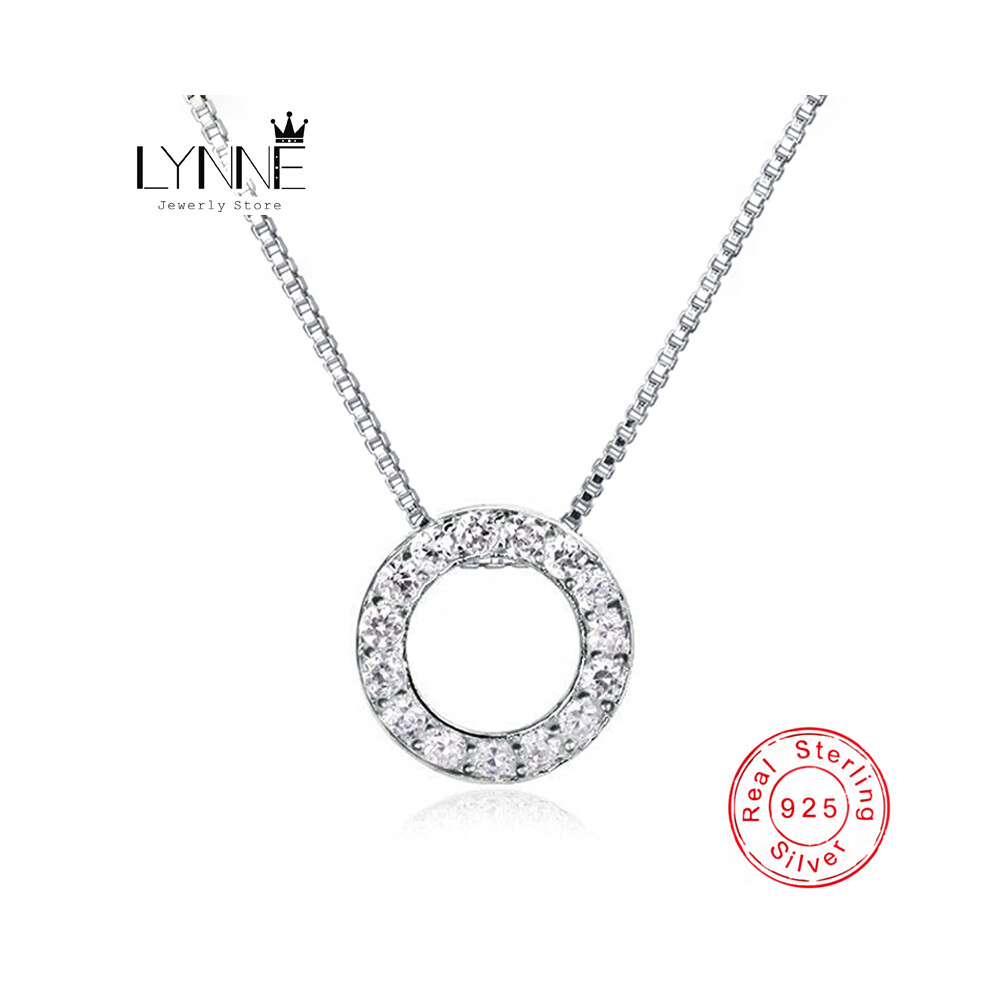 (Argent 40 cm) Nouveaux bijoux tendance en argent sterling 925 avec pendentifs ronds en zircon et demi-strass