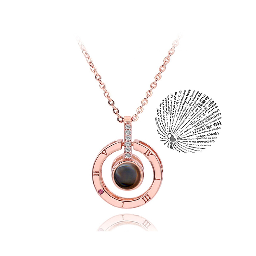Collier projection (Or rose-03) 100 langues : pendentif « Je t'aime » pour couple amoureux (2024)