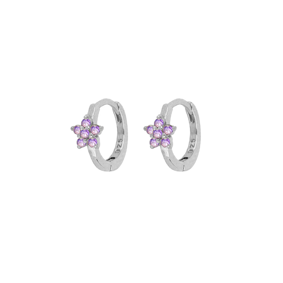 -50Aide Boucles d'oreilles créoles en argent sterling 925 avec zircones cubiques violettes pour femmes