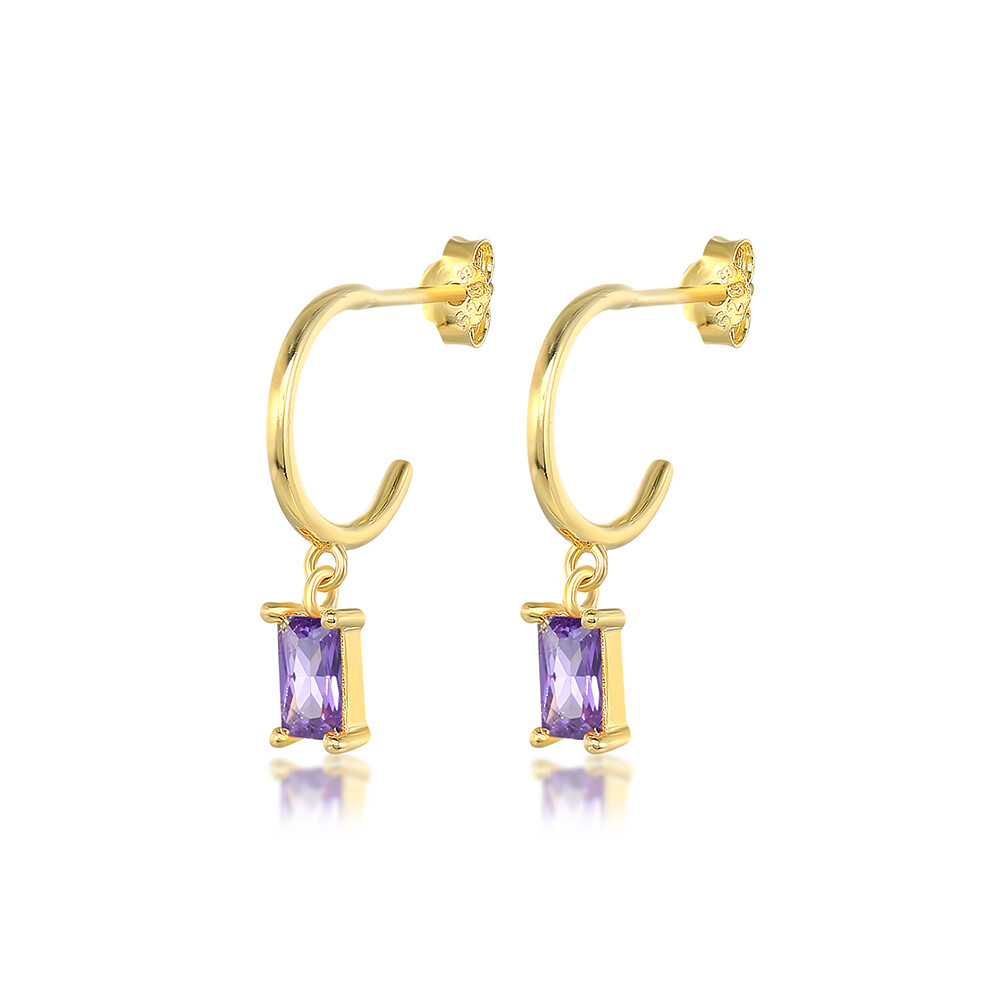 -37Aide Boucles d'oreilles créoles en argent sterling 925 avec zircones cubiques violettes pour femmes