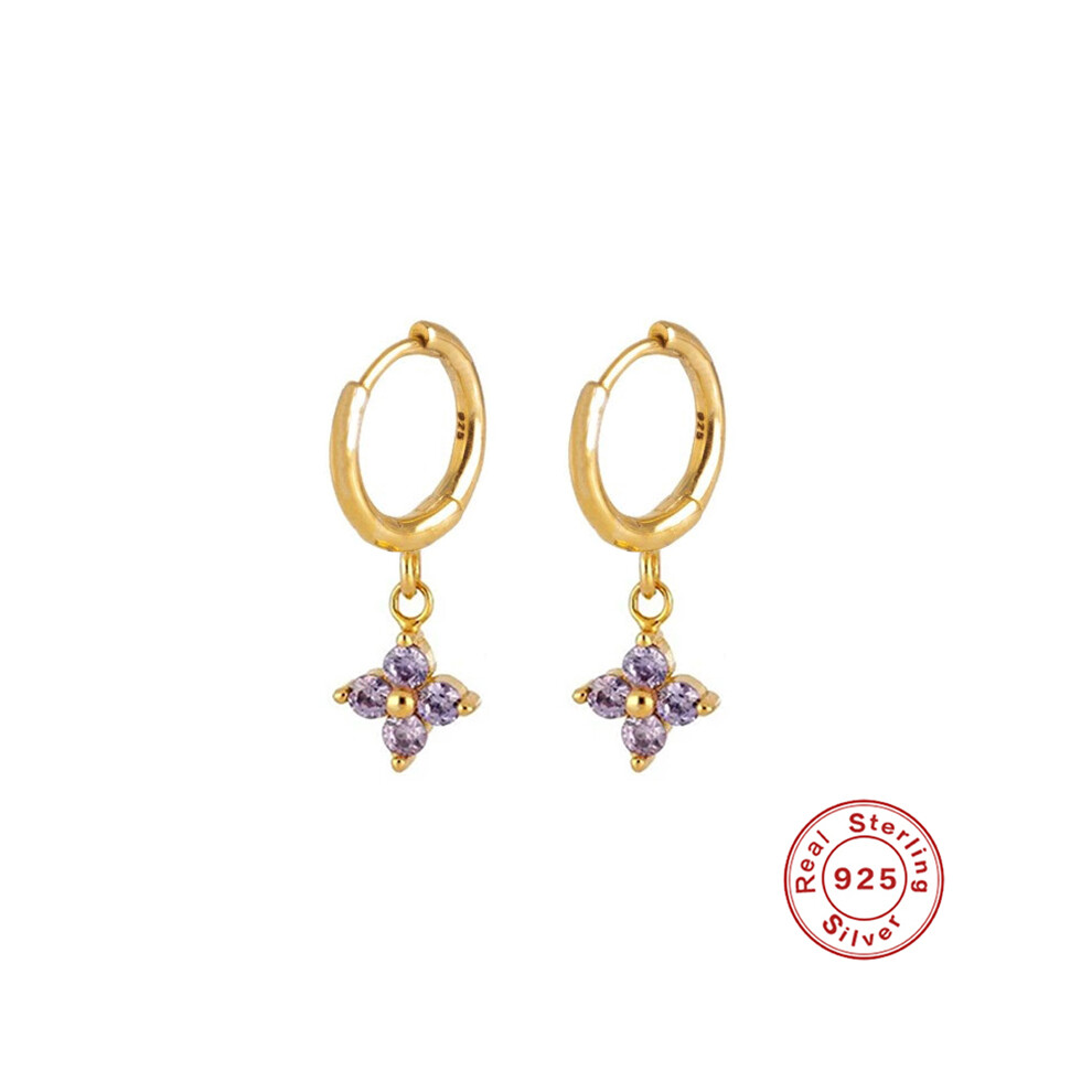 -24Aide Boucles d'oreilles créoles en argent sterling 925 avec zircones cubiques violettes pour femmes