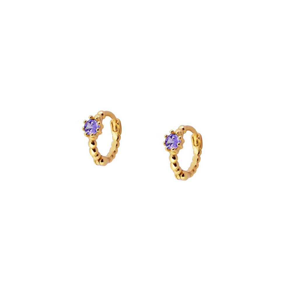 -47Aide Boucles d'oreilles créoles en argent sterling 925 avec zircones cubiques violettes pour femmes