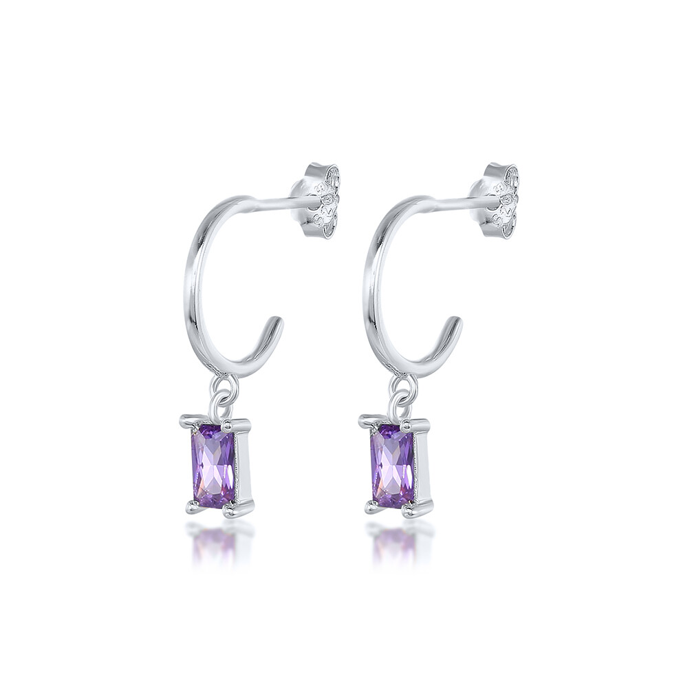 -38Aide Boucles d'oreilles créoles en argent sterling 925 avec zircones cubiques violettes pour femmes