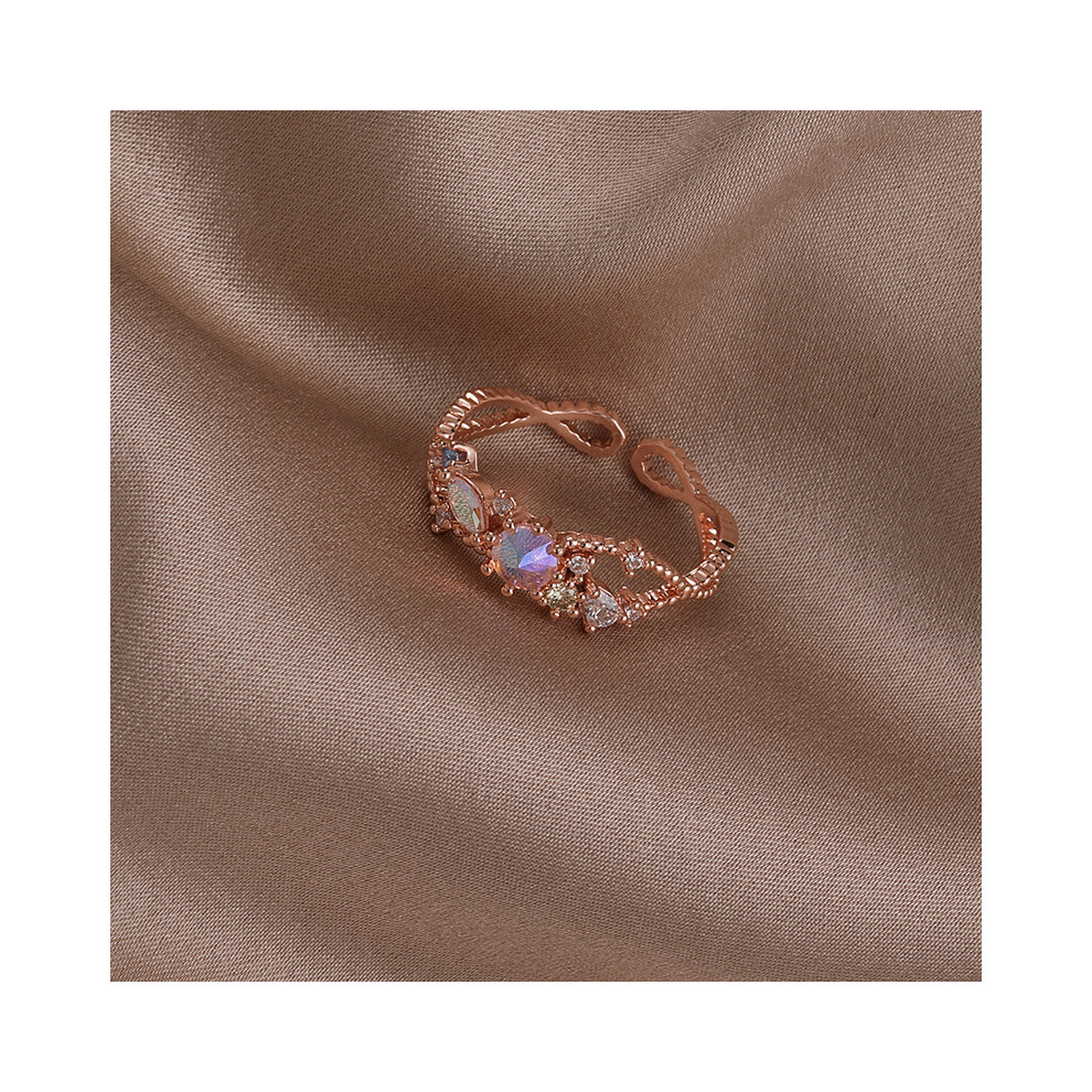 -162024 Bague coréenne délicate en perles et feuilles, style simple et polyvalent, pour femme