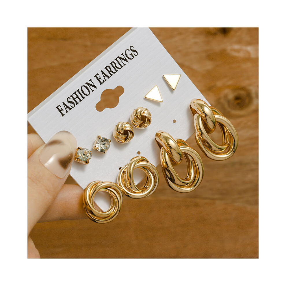 (Set.1001) Ensemble de boucles d'oreilles géométriques vintage en or pour femmes, boucles d'oreilles créoles en