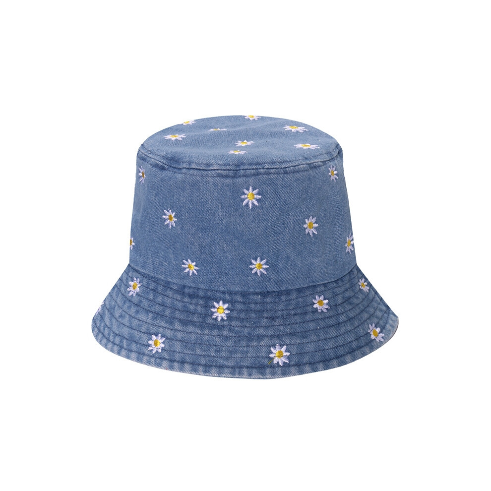 (bleu clair) Chapeau bob d'été en jean brodé Little Daisy pour homme, style pêcheur de printemps
