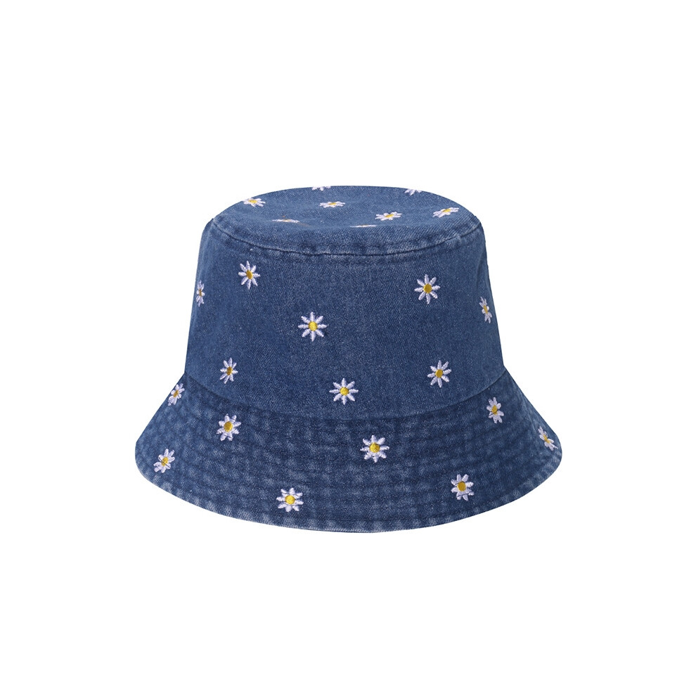 (bleu moyen) Chapeau bob d'été en jean brodé Little Daisy pour homme, style pêcheur de printemps