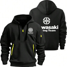 (black, XL) Kawasaki Logo Motorcycle Racing Team Men Half Zipper Hoodie Spring Autumn Male Sweatshirt 2025 New Sport Pullover Clothes