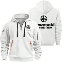 (WHITE, L) Kawasaki Logo Motorcycle Racing Team Men Half Zipper Hoodie Spring Autumn Male Sweatshirt 2025 New Sport Pullover Clothes
