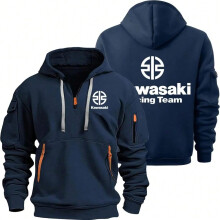 (Navy Blue, M) Kawasaki Logo Motorcycle Racing Team Men Half Zipper Hoodie Spring Autumn Male Sweatshirt 2025 New Sport Pullover Clothes