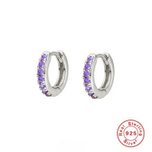 -15Aide 925 Sterling hopea Hoop Korvakorut Purppura Cz Korvakorut Naisille Huggie Korvakorut Pendiente Ohrringe