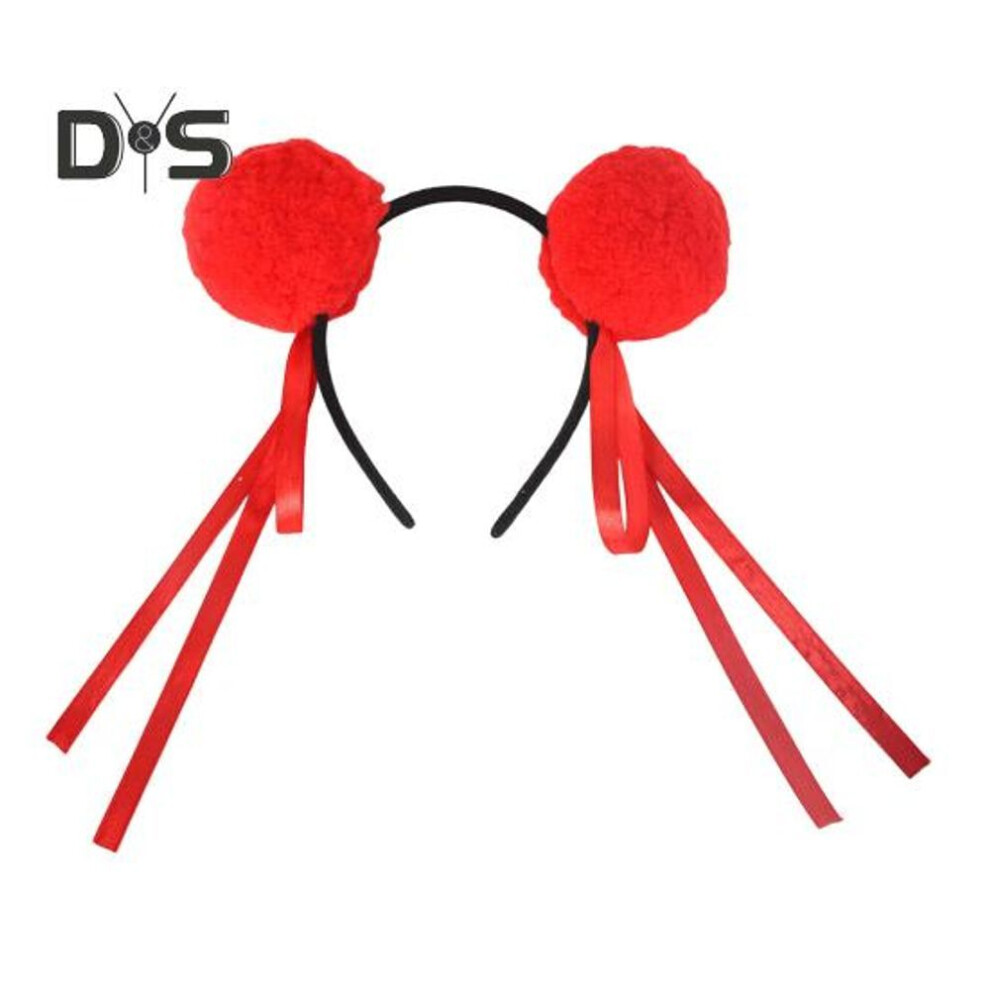 (red) Wool Ball Headband with Red Ribbon Design Hair Band Bun Design Headband Adults Kids Hair Accessories